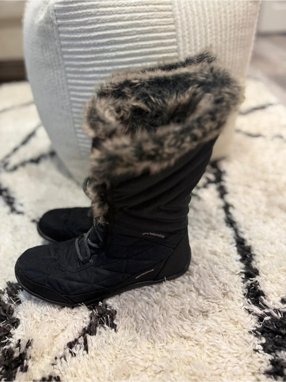 Columbia Minx Mid III Omni-Heat Waterproof Snow Boots Black Faux Fur Women’s 8.5